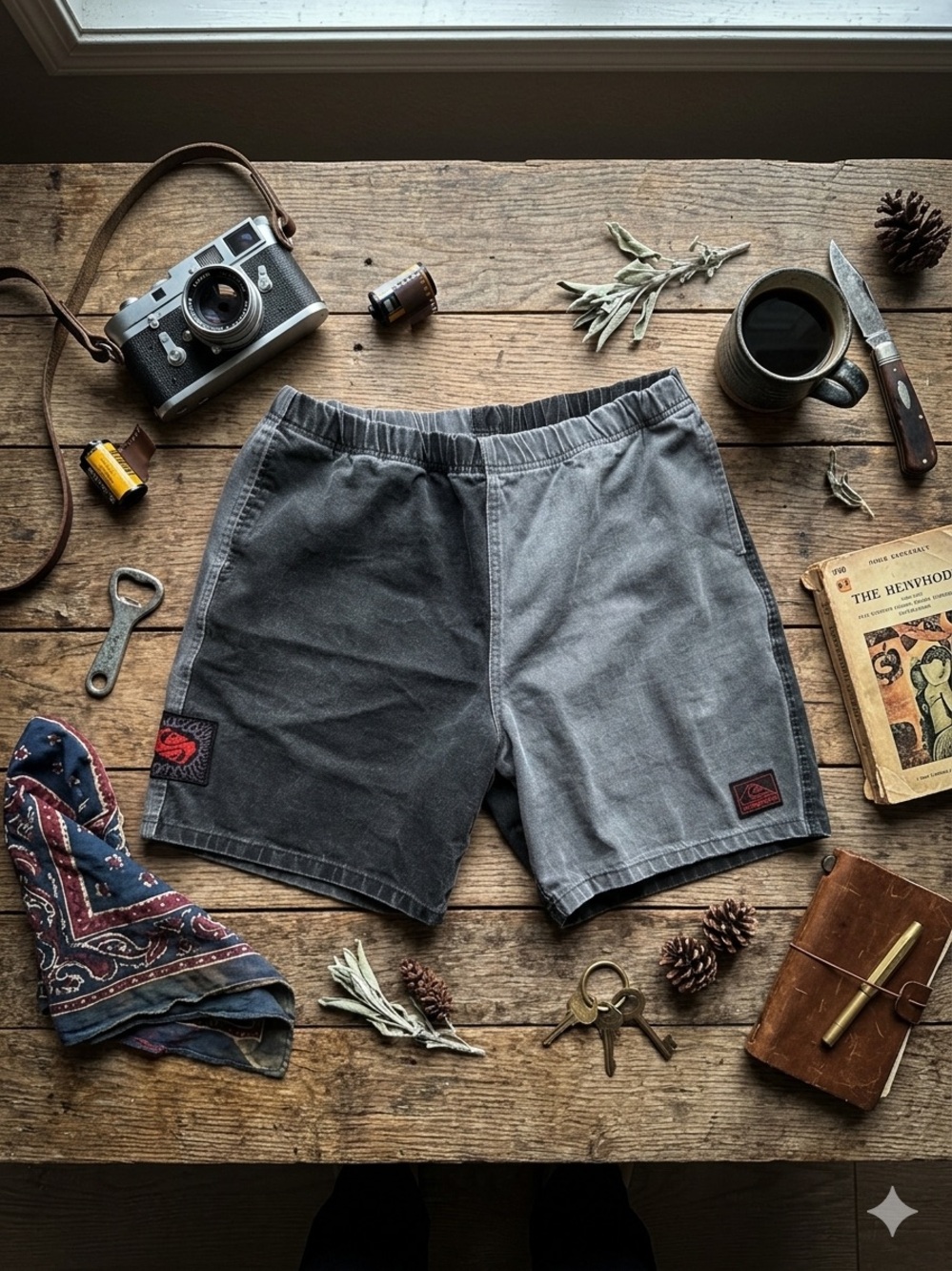 Quiksilver Vintage "Strange Surfing" Colorblock Shorts Denim Grey Size Large